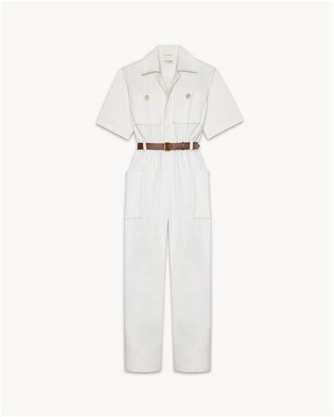 white ysl jumpsuit|Jumpsuit in cotton gabardine .